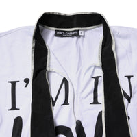 Dolce & Gabbana White Cotton Silk Blend Ascot Collar T-shirt