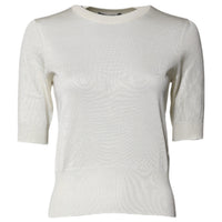 Dolce & Gabbana Cream Short Sleeve Silk Round Neck Blouse Top