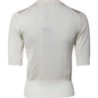 Dolce & Gabbana Cream Short Sleeve Silk Round Neck Blouse Top