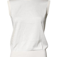 Dolce & Gabbana Cream Sleeveless Silk Round Neck Tank Top