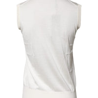 Dolce & Gabbana Cream Sleeveless Silk Round Neck Tank Top