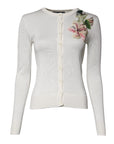Dolce & Gabbana Cream Floral Silk Embellished Cardigan Sweater