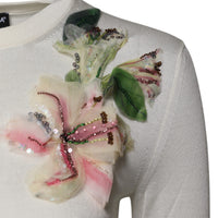 Dolce & Gabbana Cream Floral Silk Embellished Cardigan Sweater