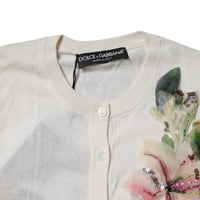 Dolce & Gabbana Cream Floral Silk Embellished Cardigan Sweater