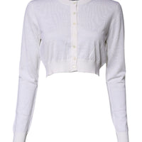 Dolce & Gabbana Cream Cashmere Knit Cropped Cardigan Sweater