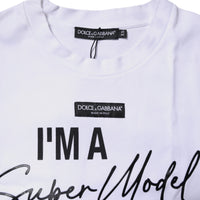 Dolce & Gabbana White Printed Cotton Round Neck Top T-shirt