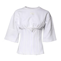 Dolce & Gabbana White Cotton Blend 3/4 Sleeves Blouse Top