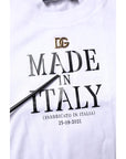 Dolce & Gabbana White Printed Round Neck Top Cotton T-shirt