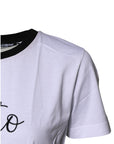 Dolce & Gabbana White Printed Round Neck Top Cotton T-shirt