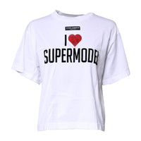 Dolce & Gabbana White Printed Round Neck Top Cotton T-shirt