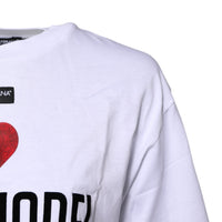 Dolce & Gabbana White Printed Round Neck Top Cotton T-shirt