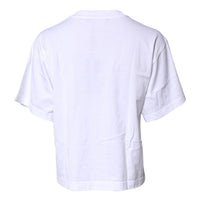 Dolce & Gabbana White Printed Round Neck Top Cotton T-shirt
