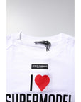 Dolce & Gabbana White Printed Round Neck Top Cotton T-shirt