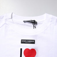 Dolce & Gabbana White Printed Round Neck Top Cotton T-shirt