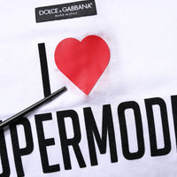 Dolce & Gabbana White Printed Round Neck Top Cotton T-shirt