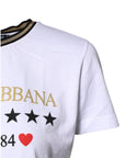 Dolce & Gabbana White Printed Round Neck Top Cotton T-shirt