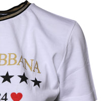 Dolce & Gabbana White Printed Round Neck Top Cotton T-shirt