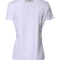 Dolce & Gabbana White Printed Round Neck Top Cotton T-shirt