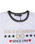 Dolce & Gabbana White Printed Round Neck Top Cotton T-shirt