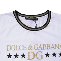 Dolce & Gabbana White Printed Round Neck Top Cotton T-shirt