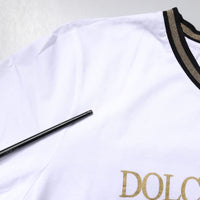 Dolce & Gabbana White Printed Round Neck Top Cotton T-shirt