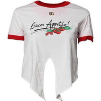 Dolce & Gabbana White Printed Round Neck Cropped Top T-shirt