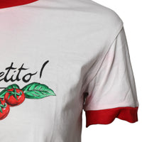 Dolce & Gabbana White Printed Round Neck Cropped Top T-shirt