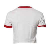 Dolce & Gabbana White Printed Round Neck Cropped Top T-shirt