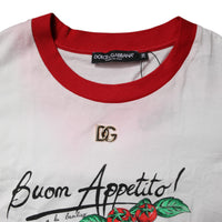 Dolce & Gabbana White Printed Round Neck Cropped Top T-shirt