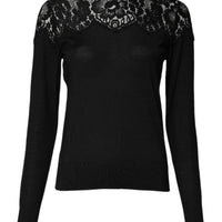 Dolce & Gabbana Black Floral Lace Long Sleeves Blouse Top