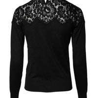 Dolce & Gabbana Black Floral Lace Long Sleeves Blouse Top