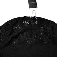Dolce & Gabbana Black Floral Lace Long Sleeves Blouse Top
