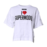 Dolce & Gabbana White Printed Round Neck Top Cotton T-shirt