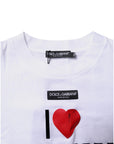 Dolce & Gabbana White Printed Round Neck Top Cotton T-shirt