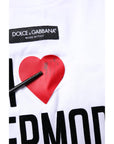 Dolce & Gabbana White Printed Round Neck Top Cotton T-shirt