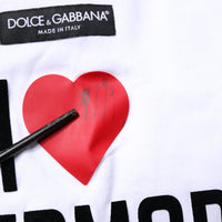 Dolce & Gabbana White Printed Round Neck Top Cotton T-shirt