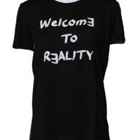 Dolce & Gabbana Black Printed Round Neck Top Cotton T-shirt
