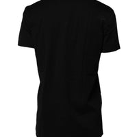 Dolce & Gabbana Black Printed Round Neck Top Cotton T-shirt