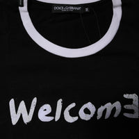Dolce & Gabbana Black Printed Round Neck Top Cotton T-shirt
