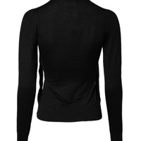 Dolce & Gabbana Black Cashmere Ascot Collar Long Sleeve Top