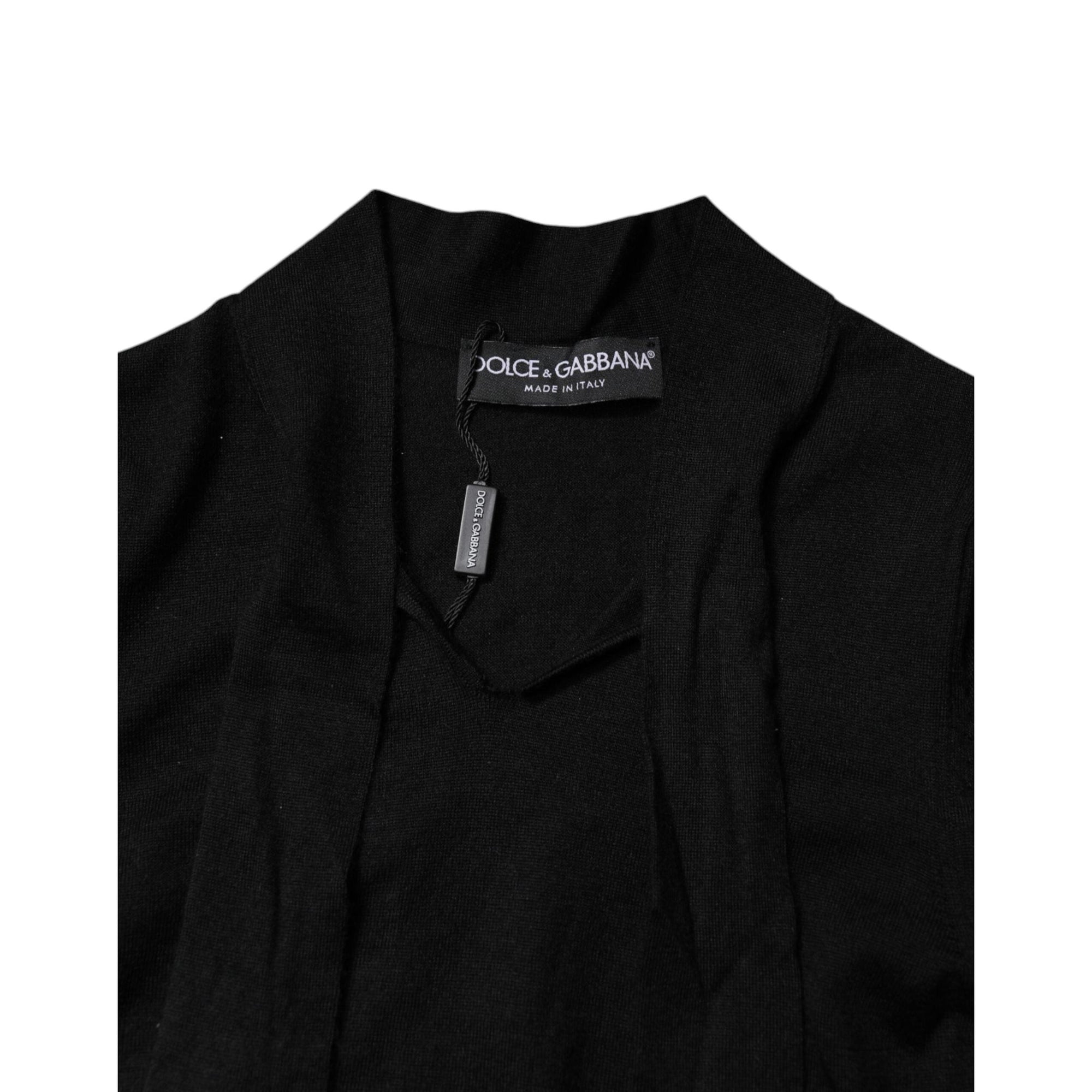 Dolce & Gabbana Black Cashmere Ascot Collar Long Sleeve Top