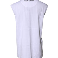 Dolce & Gabbana White Cotton Sleeveless Printed Tank T-shirt
