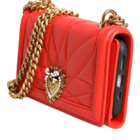 Dolce & Gabbana Red Leather Quilted Devotion Crossbody Phone Cover Bag