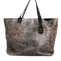 Dolce & Gabbana Brown Leopard BEATRICE Leather Logo Plaque Tote Bag