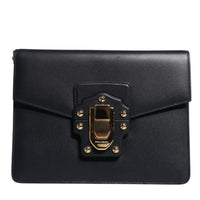 Dolce & Gabbana Black Leather Logo Gold Crossbody Purse Bag