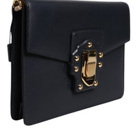 Dolce & Gabbana Black Leather Logo Gold Crossbody Purse Bag
