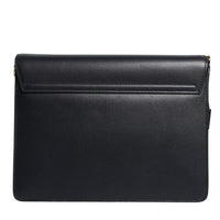 Dolce & Gabbana Black Leather Logo Gold Crossbody Purse Bag