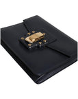 Dolce & Gabbana Black Leather Logo Gold Crossbody Purse Bag