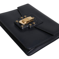 Dolce & Gabbana Black Leather Logo Gold Crossbody Purse Bag