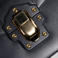 Dolce & Gabbana Black Leather Logo Gold Crossbody Purse Bag